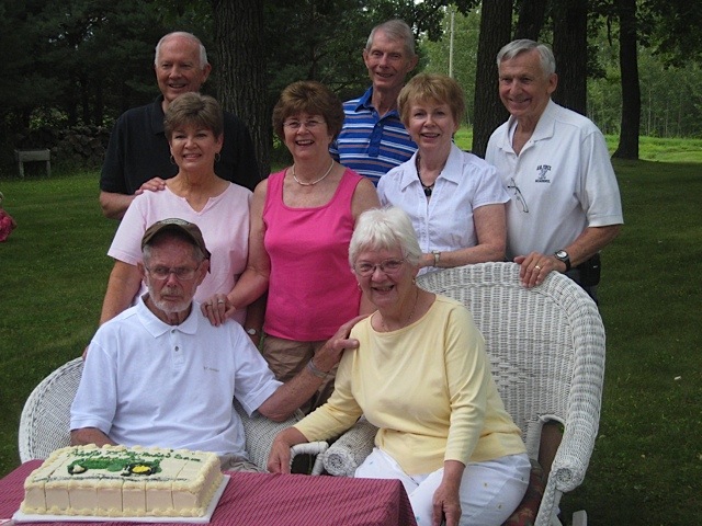 Back Row:  Jay, David, Jerry.  Middle Row:  Marti, Ruth, Mary.  Front Row:  Sam & Lyla 